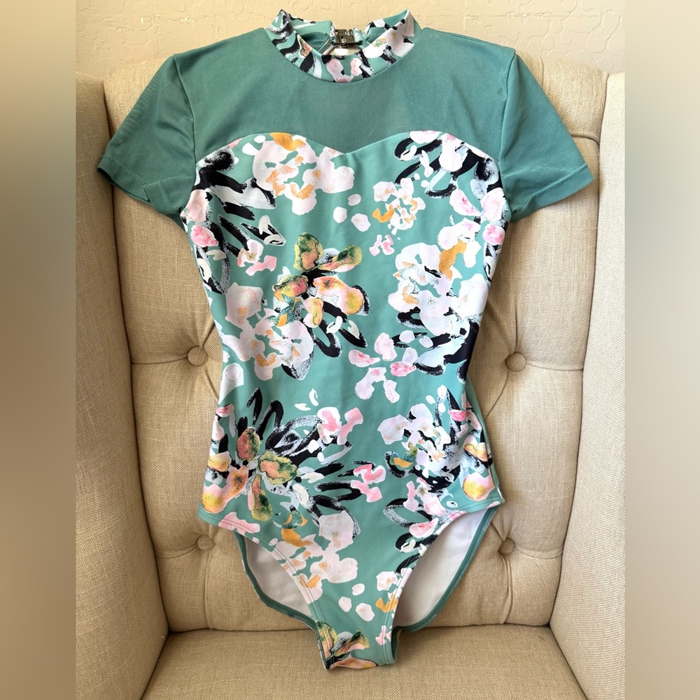 Chic Ballet Dancewear Floral Green Leotard - small